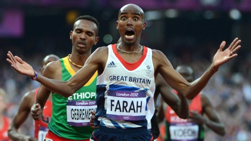 A picture taken on August 11, 2012 shows Britain’s Mohamed Farah celebrating after winning the men’s 5000m final at the London 2012 Olympic Games in London. Photo: Oliver Morin/Getty Images