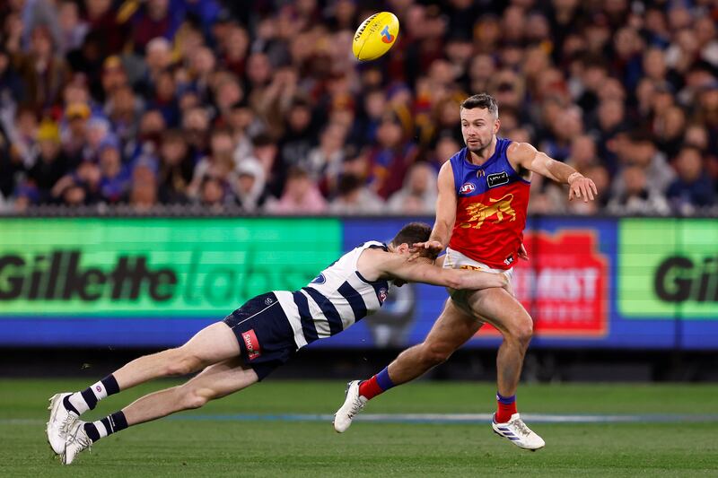 Tyrone's Conor McKenna (right) in action for the Brisbane Lions. Photograph: Darrian Traynor/AFL Photos/via Getty Images