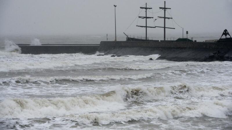 High tides and powerful  winds at Courtown, Co Wexford, today. Met Éireann is warning of gale force winds on coastal counties today. Photograph: Eric Luke/The Irish Times