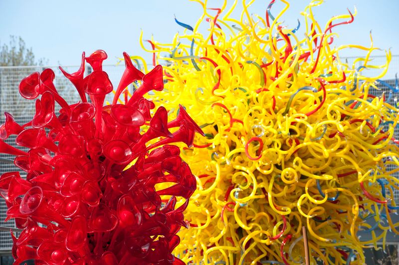 And installation by glass artist Dale Chihuly at Chihuly Garden and Glass showcases at the Seattle Center