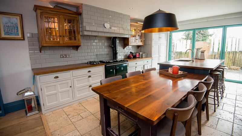 The  kitchen island now painted dark navy, Dulux Steel Symphony 1. Photograph: Brenda Fitzsimons