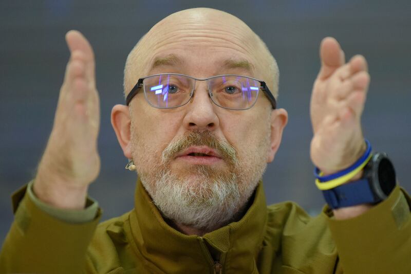 Ukraine's outgoing defence minister, Oleksii Reznikov, addressing a press conference in Kyiv on Sunday. Photograph: Oleg Petrasyuk/EPA