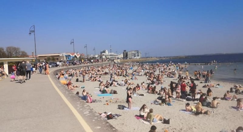 People enjoying the sunny weather in Salthill. 
Photograph: Rhian O’Callaghan