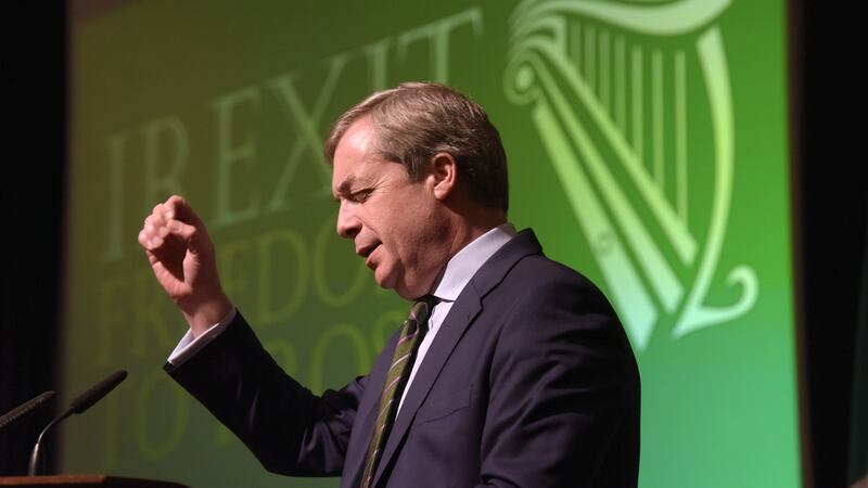 Nigel  Farage speaking in Dublin in 2018 at a conference to promote 'Irexit', an exit by Ireland from the European Union. Photograph: Bryan Meade