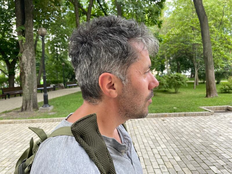 A fighter with Ukraine's Bratstvo battalion who uses the nom-de-guerre 'Madzh'. He helped train Finbar Cafferkey and others. Photograph: Daniel McLaughlin