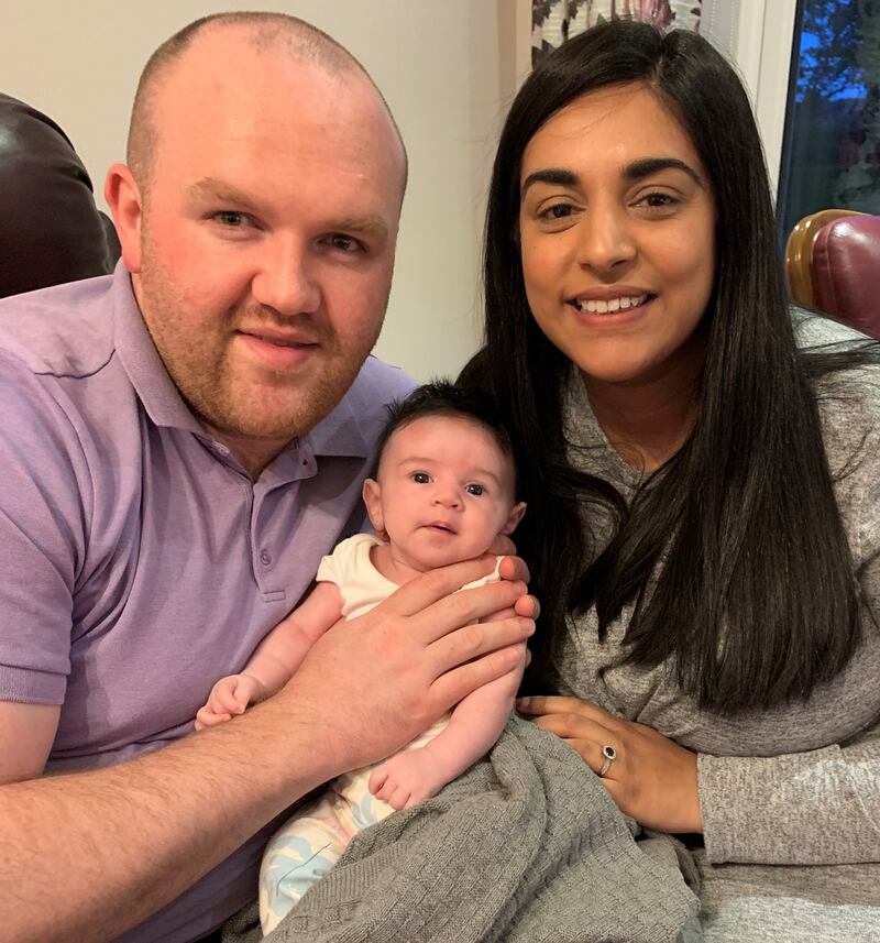 Aidan and Jiwan King with baby Sophie at home in Co Kildare. Aidan and Jiwan King with baby Sophie.