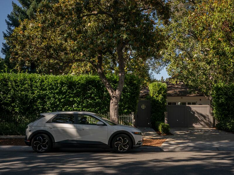 A security vehicle in a neighbourhood where several homes are owned by Mark Zuckerberg in Palo Alto. Photograph: Loren Elliott/The New York Times
                      