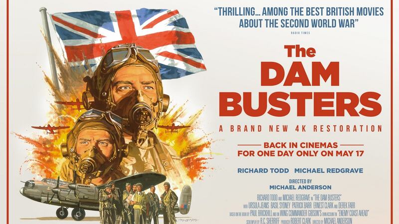 Poster art for The Dam Busters (1955), a British box-office smash starring Richard Todd as Wing Commander Guy Gibson and Michael Redgrave as Dr Barnes Willis