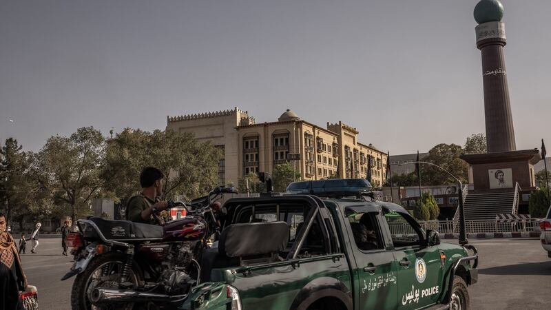 A helicopter leaves from the US embassy ahead of Taliban fighters arriving in Kabul, Afghanistan. Photograph: Jim Huylebroek/The New York Times