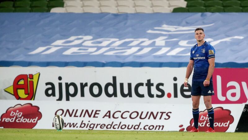 Johnny Sexton attempts a conversion in the Guinness Pro14 match between Leinster and Munster at Aviva Stadium in Dublin on August 22nd. Photograph: Bryan Keane/Inpho