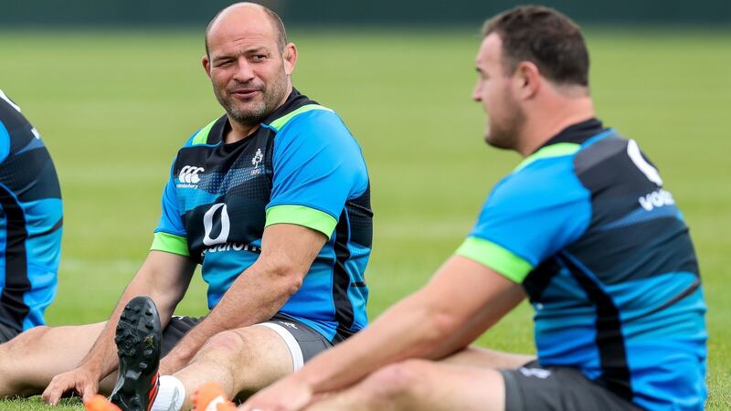 Rory Best and Rob Herring at Ireland rugby squad training in  Carton House, Co Kildare last May. Photograph: Billy Stickland/Inpho