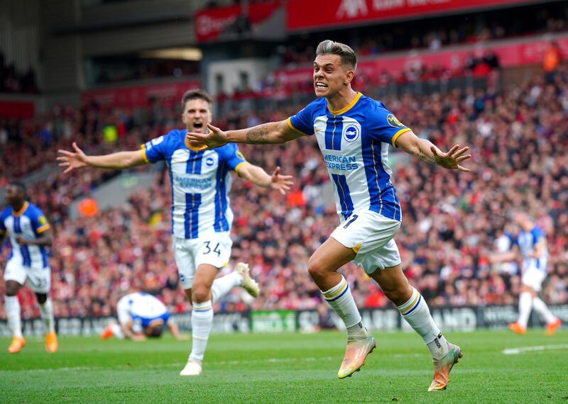 Spurs are interested in the Brighton forward Leandro Trossard, who has been disciplined by his manager, Roberto De Zerbi, after leaving a training session without permission. Photograph: Peter Byrne/PA