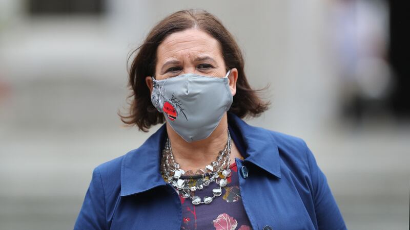 Sinn Féin leader Mary Lou McDonald: Wasn’t expecting that sudden burst of  drizzling.  Photograph: Nick Bradshaw