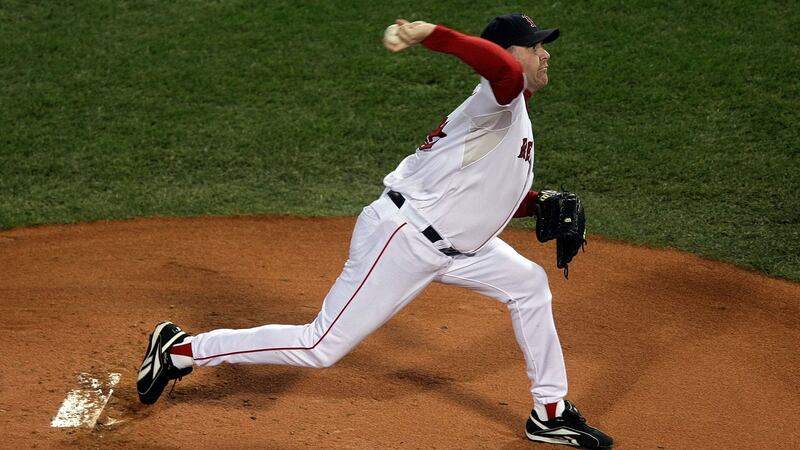 Curt Schilling pitches for  the Boston Red Sox  against the Colorado Rockies during game two of the 2007  World Series at Fenway Park in Boston. Photograph: Jed Jacobsohn/Getty Images