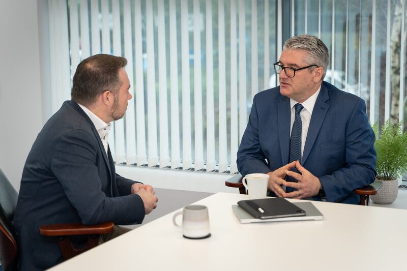 Tech business EasyGo chose AIB as its bank because the personal touch was helpful in guiding us along the way, says, CEO Chris Kelly, right, pictured here with AIB’s John Brennan