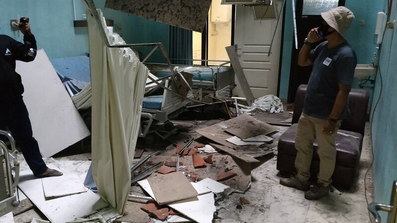 Damage to a hospital ward iin Blitar, East Java after the earthquake struck. Photograph: Avian/AFP/Getty Images