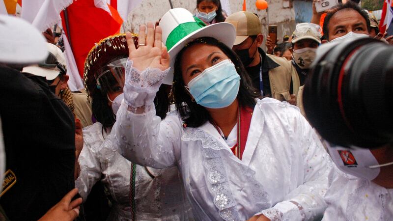 Peruvian presidential candidate Keiko Fujimori: For survivors of her father’s dictatorship, her  attempts to pose as a defender of democracy have provoked anger. Photograph: STR/AFP via Getty
