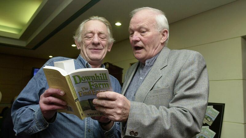 Wesley Burrowes (right) reading from his novel Downhill Farm with the late Mick Lally. Photograph: Cyril Byrne