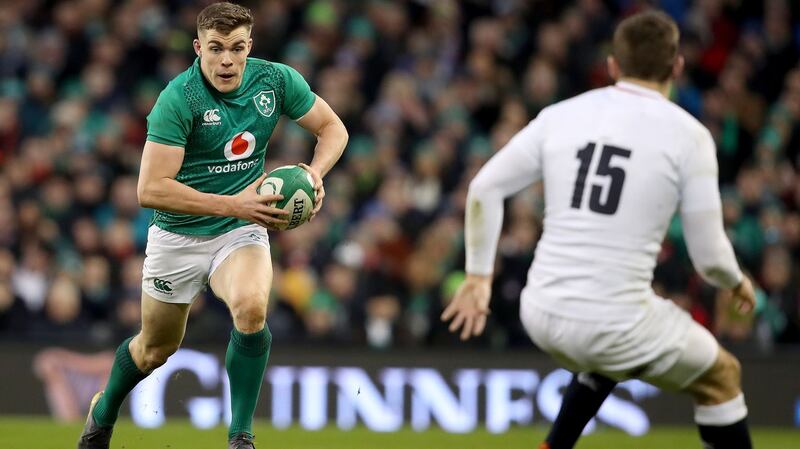 Ireland’s Garry Ringrose in action against in their defeat to England at the Aviva last weekend. Photograph:  Dan Sheridan/Inpho
