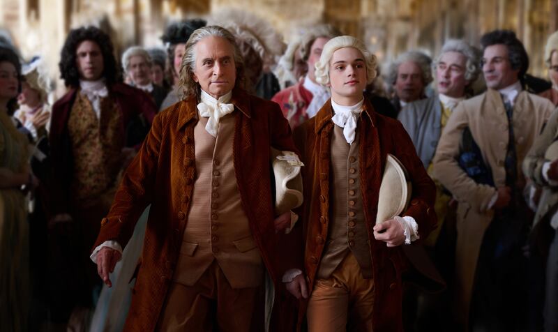Michael Douglas as Benjamin Franklin and Noah Jupe as Temple Franklin. Photograph: Rémy Grandroques/Apple TV+