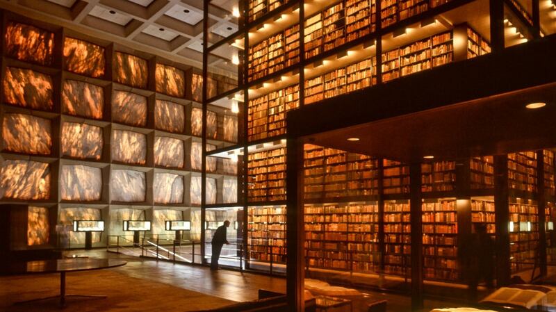 Interior of the Beinecke Rare Book and Manuscript Library at Yale University in New Haven, Connecticut, designed by architect Gordon Bunshaft.  Photograph: Nathan Benn/Corbis via Getty Images