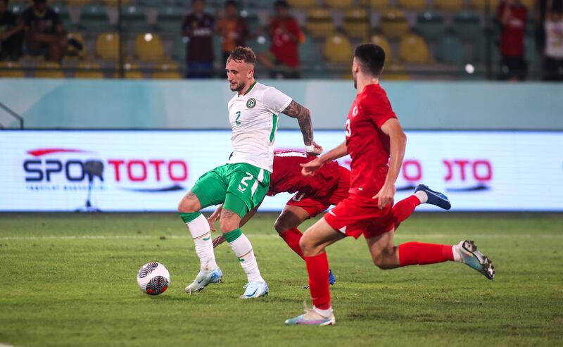 Ireland’s Sam Curtis scores the winning goal late in the game. Photograph: Aleksandar Djorovic/Inpho