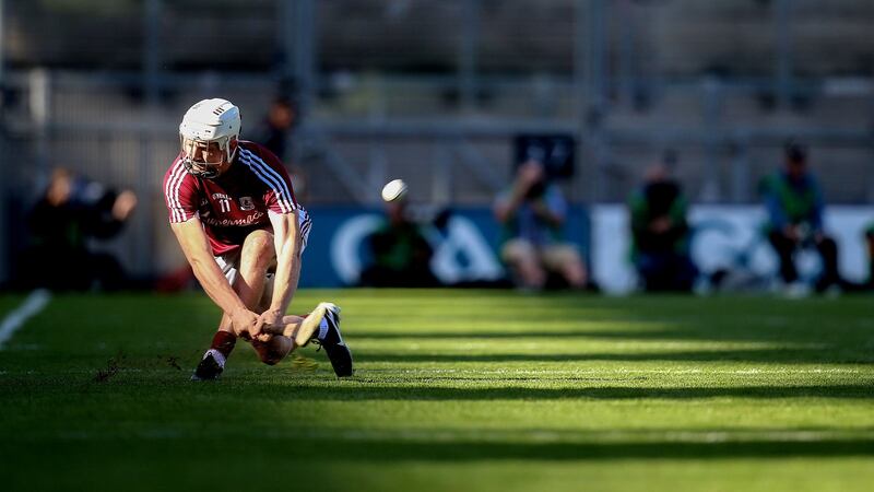 Joe Canning scores for Galway from a free. Photograph: Tommy Dickson/Inpho