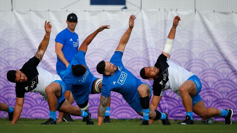 New Zealand’s players take part in a training session at Tatsuminomori Seaside Park. Photo: Odd Andersen/Getty Images