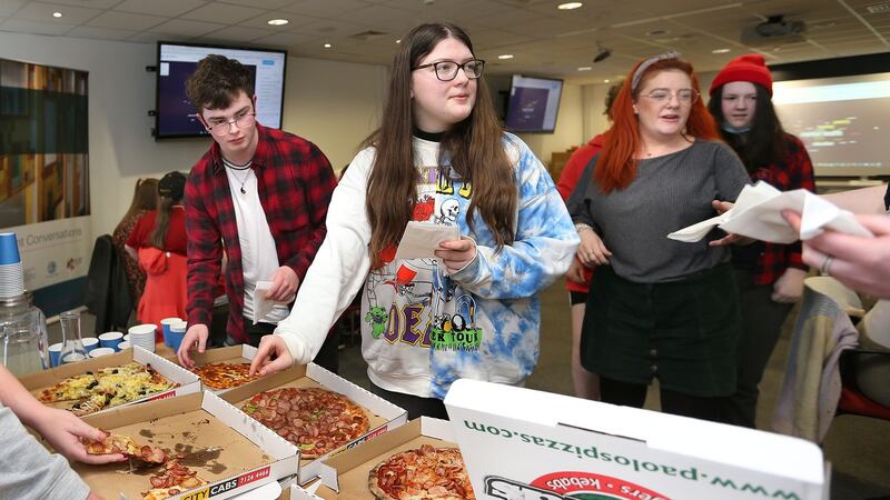 The pizza and politics event took place at a cross-community space in the city centre in Derry. Photograph: Margaret McLaughlin