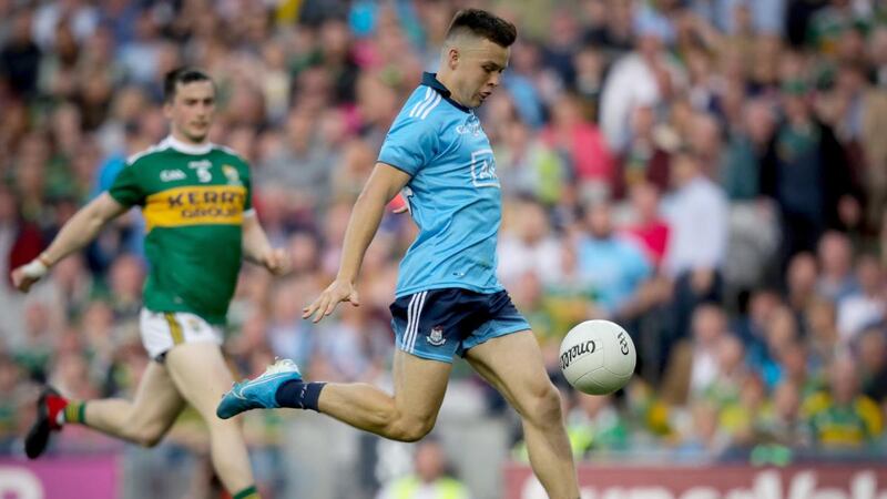 Eoin Murchan scores Dublin’s goal just after half-time in the All-Ireland final replay against Kerry. Photograph: Oisín Keniry/Inpho