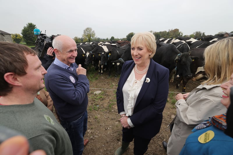 Heather Humphreys on a visit to the farm of Eddie Downey in Slane. Photograph: Alan Betson 