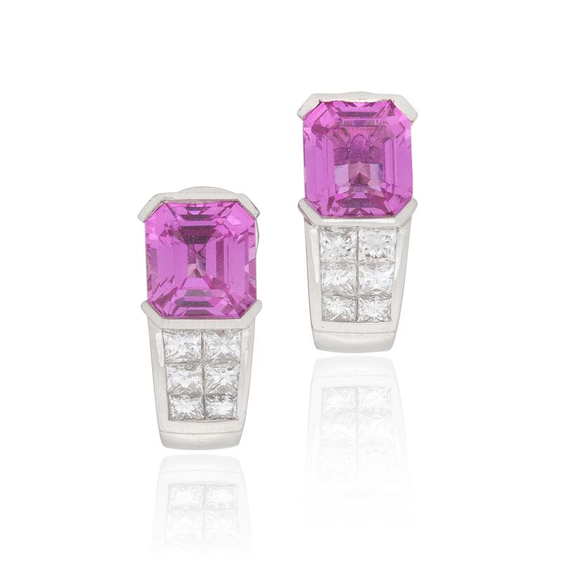 Pink sapphire and diamond earrings