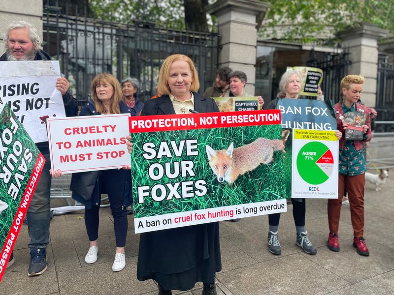 People Before Profit TD Ruth Coppinger during a protest against fox hunting on Tuesday. Photograph: Gráinne Ní Aodha/PA Wire
