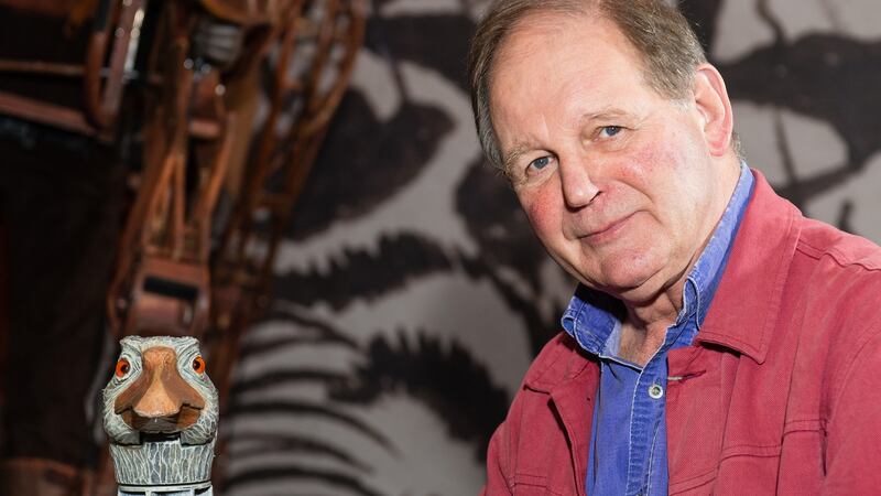 Author Michael Morpurgo with the goose puppet from the stage production of ‘War Horse’. Photograph: Jeff Spicer/Getty Images