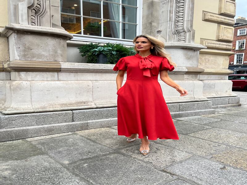 Red satin-backed crepe dress €850