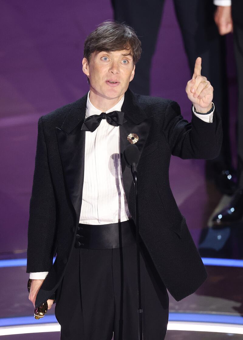 Cillian Murphy accepts oscar for best actor in a leading role for Oppenheimer at Oscars 2024. Photograph: Rich Polk/Variety/Getty Images