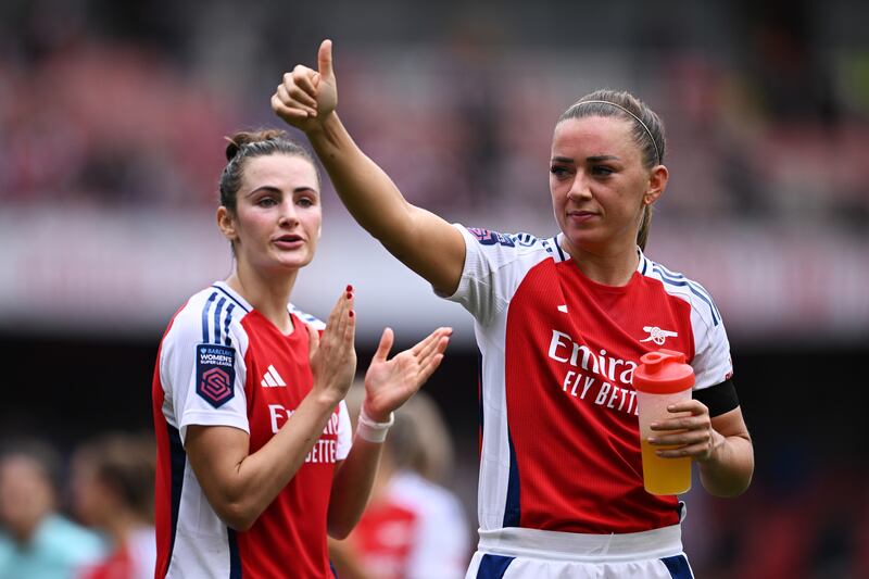 Arsenal's Katie McCabe after the Super League match against Manchester City at Emirates Stadium, London. Photograph: Justin Setterfield/Getty Images