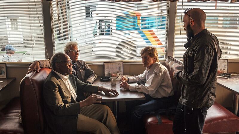 Danny Glover, Tom Waits, Robert Redford with David Lowery. Photograph: Eric Zachanowich/Twentieth Century Fox Film Corporation