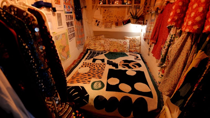 A hand-woven rug from New York takes pride of place in Pearl Reddington’s cabin. Photograph: Alan Betson