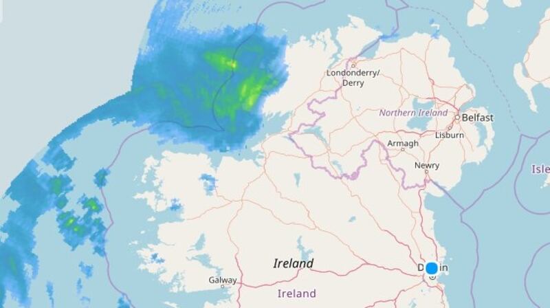 A Met Éireann graphic from Saturday afternoon shows  a band of rainfall  approach  the west coast of Ireland.