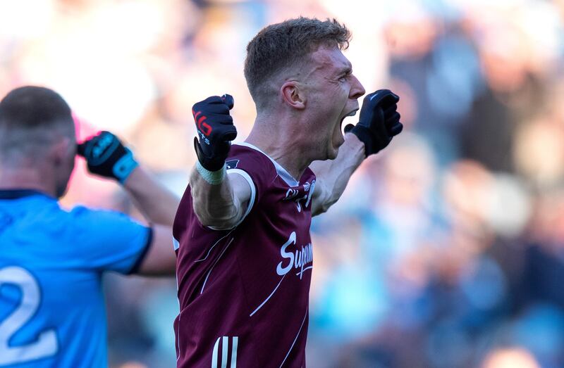 Galway's Dylan McHugh celebrates the full-time whistle in last year's All-Ireland senior football quarter-final against Dublin. Photograph: Leah Scholes/Inpho