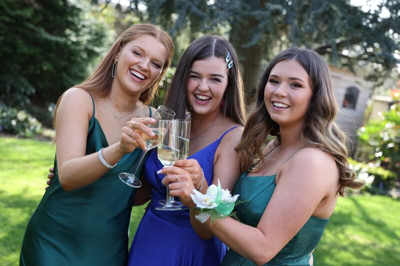 Rachel Berber, Aysha Brislane and Lelia Moloney get ready for their long-delayed debs. Photograph: Nick Bradshaw