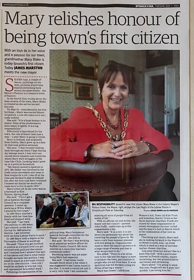 The Ipswich Star reporting when Mary Blake became Ipswich's mayor.