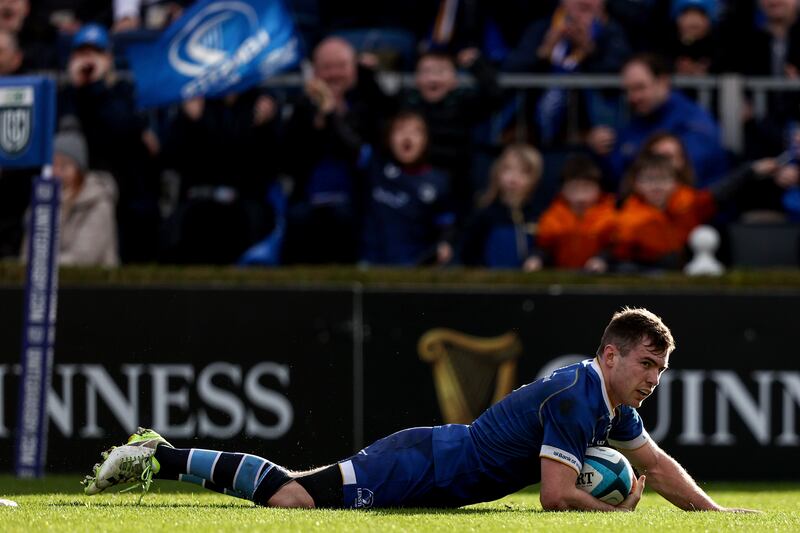 Leinster's Luke McGrath scores his teams second try. Photograph: Ben Brady/Inpho