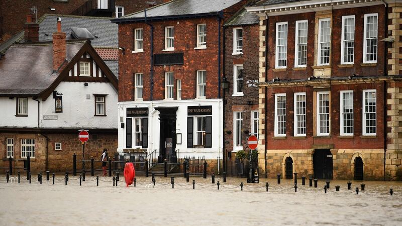 The level of the river Ouse rises in York, North Yorkshire, on Saturday as Storm Dennis sweeps in. Photograph: Oli Scarff/AFP via Getty Images