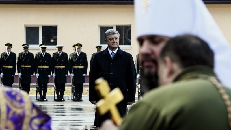 President of Ukraine Petro Poroshenko during the celebrations in Kiev marking the fifth anniversary of the reformation of National Guard of Ukraine. Photograph: Maxym Marusenko/NurPhoto via Getty Images