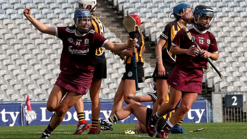 Galway’s Niamh Hanniffy celebrates scoring a goal during the All-Ireland senior camogie final against Kilkenny. Photo: Bryan Keane/Inpho