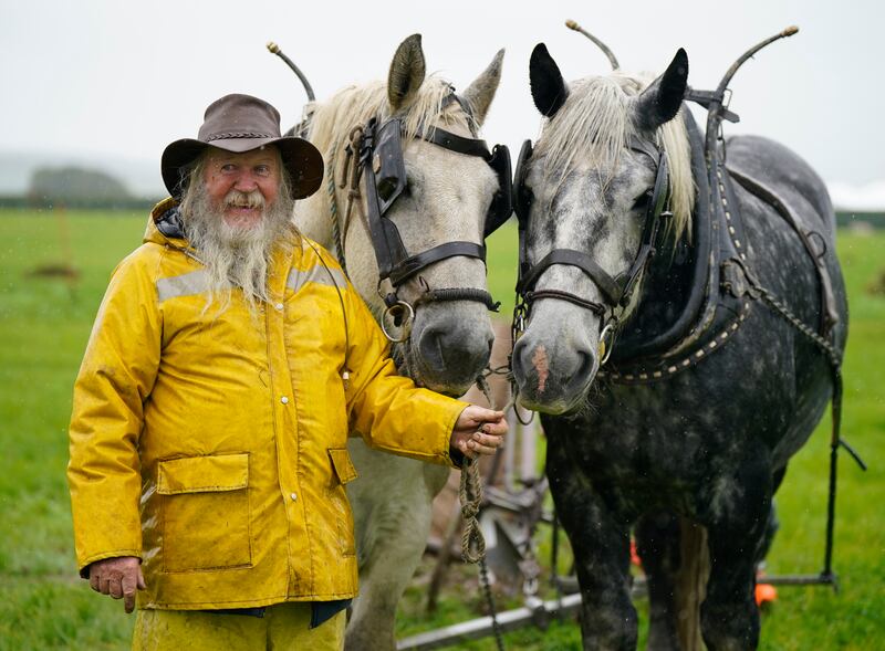 Jerry from Co Kerry with his horses Larry and Elton John at the event on Tuesday. Photograph: Niall Carson/PA Wire 