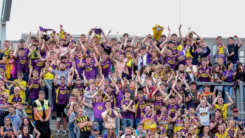 Wexford fans celebrate the victory over Kilkenny in the 2019 Leinster SHC final at Croke Park. Photograph: Gary Carr/Inpho