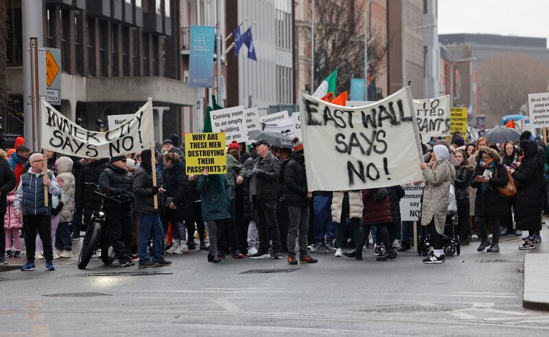 Anti-immigration protesters march through Dublin city centre in January 2023. Photograph: Alan Betson

